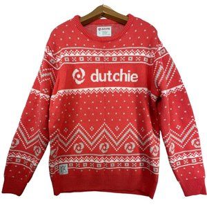 Dutchie Unisex Crew Neck Sweater RARE Sz L Pullover Salmon Fair Isle Spell Out